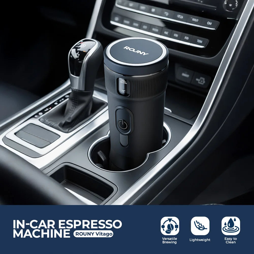 Piccola macchina per caffè espresso, macchina per caffè portatile, macchina per caffè da viaggio DC12V, per auto, campeggio, zaino in spalla, leggera e nera