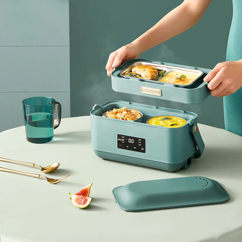 Contenitore per il pranzo elettrico portatile da 1,4 litri, cuociriso elettrico multifunzione, contenitore per alimenti riscaldato velocemente, contenitore per il pranzo da viaggio con vaporiera per uova