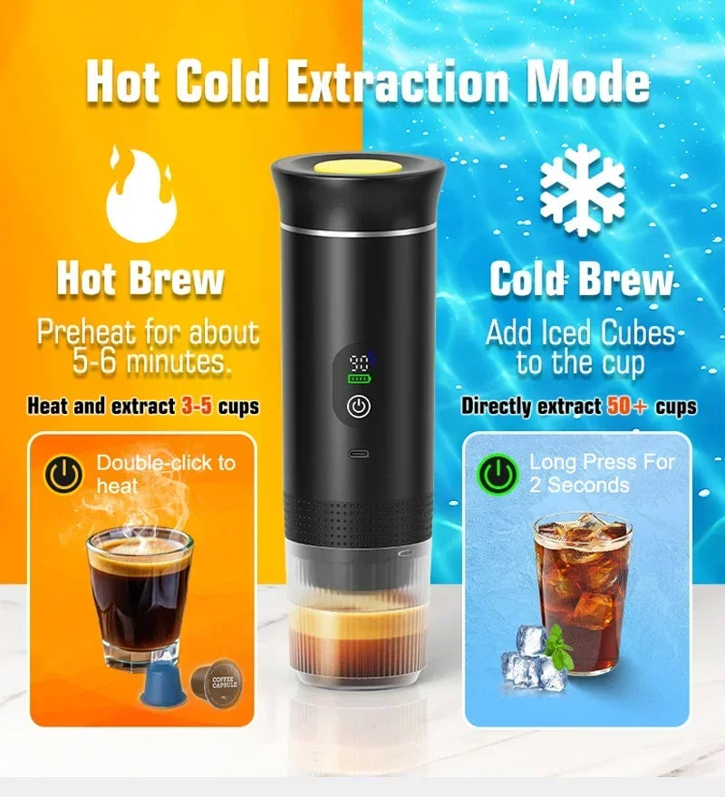 Macchina per caffè espresso portatile Foombthe con display digitale, macchina per caffè a capsule 3 in 1 per auto e casa, macchina per caffè da campeggio