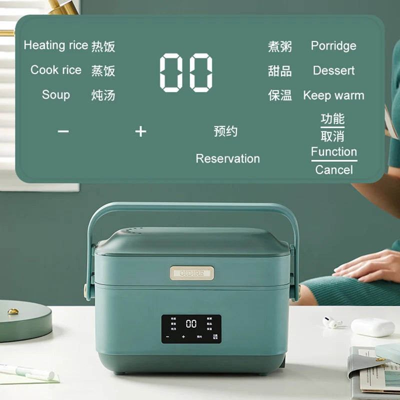 Contenitore per il pranzo elettrico portatile da 1,4 litri, cuociriso elettrico multifunzione, contenitore per alimenti riscaldato velocemente, contenitore per il pranzo da viaggio con vaporiera per uova