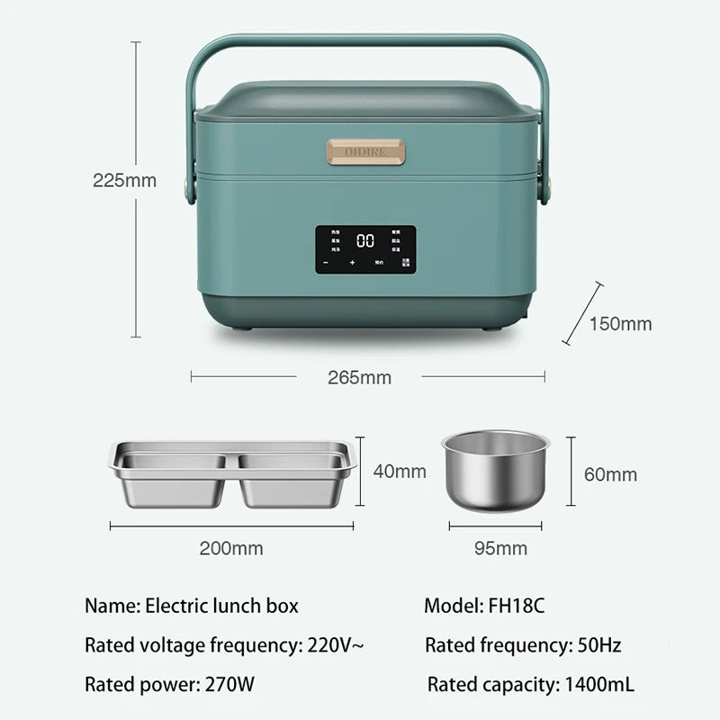 Contenitore per il pranzo elettrico portatile da 1,4 litri, cuociriso elettrico multifunzione, contenitore per alimenti riscaldato velocemente, contenitore per il pranzo da viaggio con vaporiera per uova
