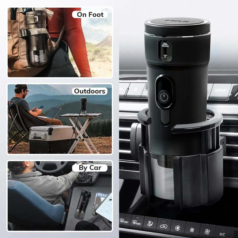Piccola macchina per caffè espresso, macchina per caffè portatile, macchina per caffè da viaggio DC12V, per auto, campeggio, zaino in spalla, leggera e nera