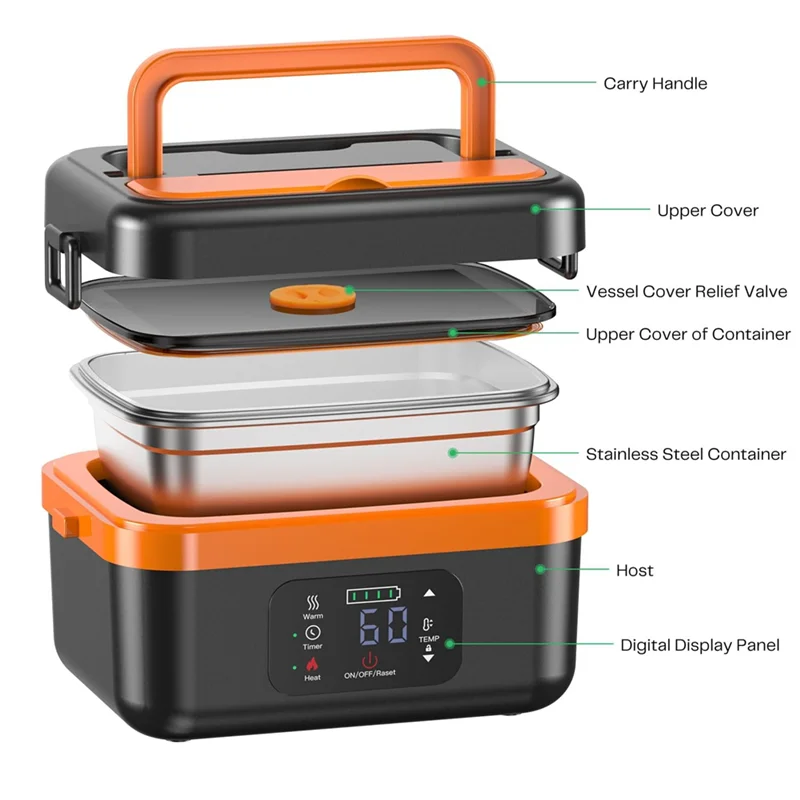 microonde portatile-Scatola per il pranzo elettrica senza fili, scaldavivande autoriscaldante ricaricabile con batteria da 16000 mAh, per lavoro/viaggi/auto/ufficio