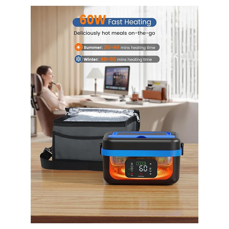 Cordless Electric Lunch Box, Rechargeable Self-Heating Food Warmer With 16000Mah Battery,For Work/Travel/Car/Office-A77G