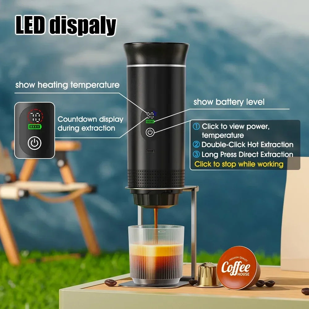 Macchina per caffè espresso portatile Foombthe con display digitale, macchina per caffè a capsule 3 in 1 per auto e casa, macchina per caffè da campeggio