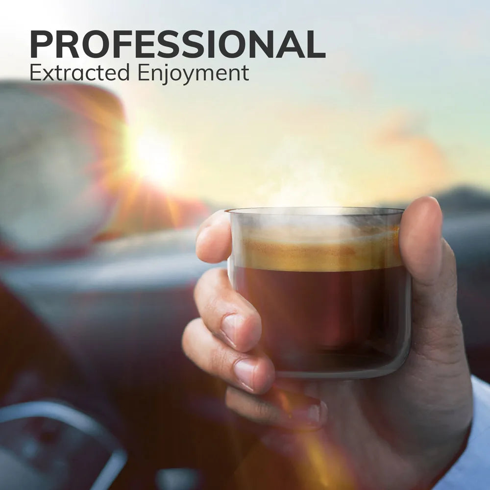 Piccola macchina per caffè espresso, macchina per caffè portatile, macchina per caffè da viaggio DC12V, per auto, campeggio, zaino in spalla, leggera e nera