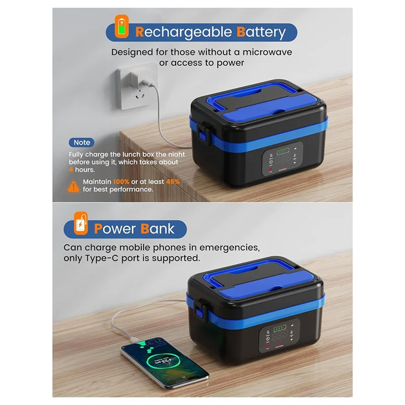 Lunch box elettrico senza fili, scaldavivande ricaricabile con batteria da 16000 mAh, per lavoro/viaggio/auto/ufficio - A77G