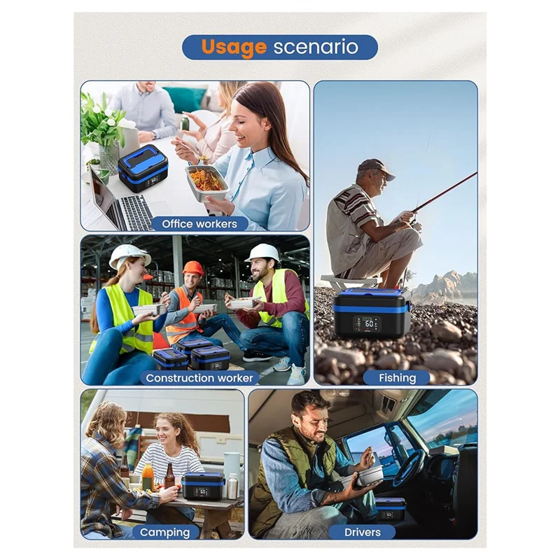 Lunch box elettrico senza fili, scaldavivande ricaricabile con batteria da 16000 mAh, per lavoro/viaggio/auto/ufficio - A77G