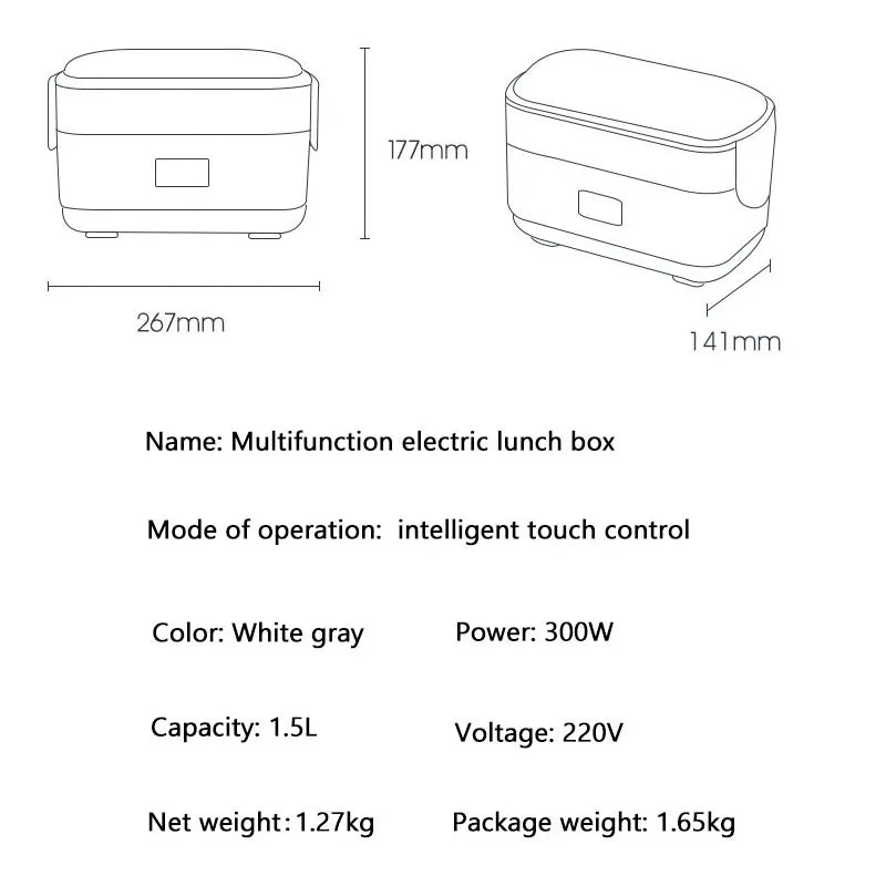Contenitore per il pranzo elettrico da 1,5 l, cuociriso portatile, contenitore per bento con doppio strato di rivestimento, contenitore per alimenti, contenitore per il pranzo a vapore, 220 V