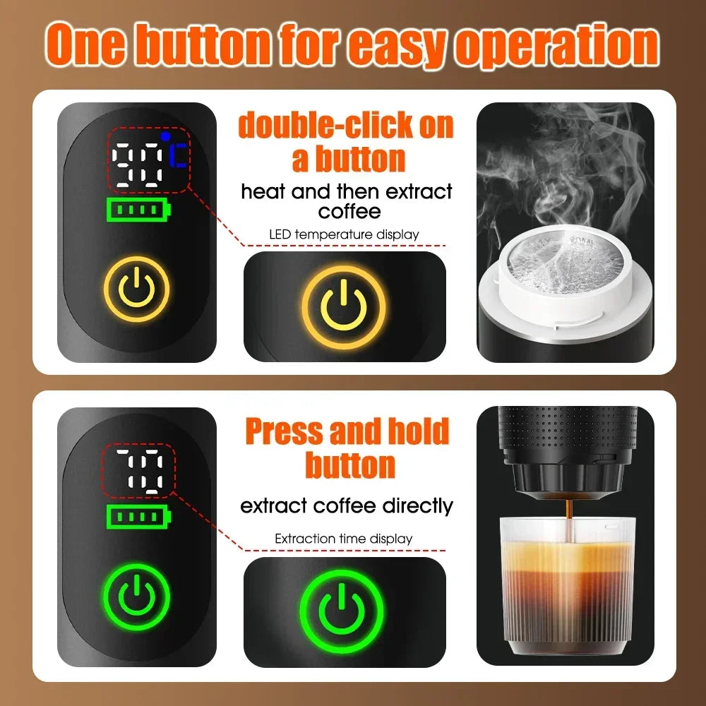 Macchina per caffè espresso portatile Foombthe con display digitale, macchina per caffè a capsule 3 in 1 per auto e casa, macchina per caffè da campeggio