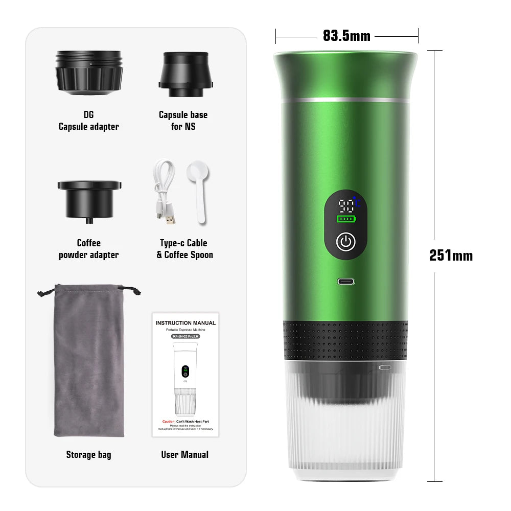 Macchina per caffè espresso portatile Foombthe con display digitale, macchina per caffè a capsule 3 in 1 per auto e casa, macchina per caffè da campeggio