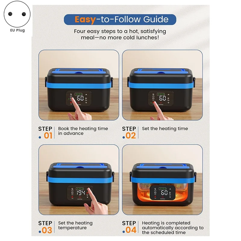 Lunch box elettrico senza fili, scaldavivande ricaricabile con batteria da 16000 mAh, per lavoro/viaggio/auto/ufficio - A77G