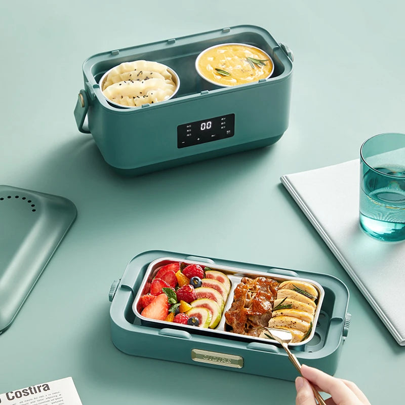 Contenitore per il pranzo elettrico portatile da 1,4 litri, cuociriso elettrico multifunzione, contenitore per alimenti riscaldato velocemente, contenitore per il pranzo da viaggio con vaporiera per uova
