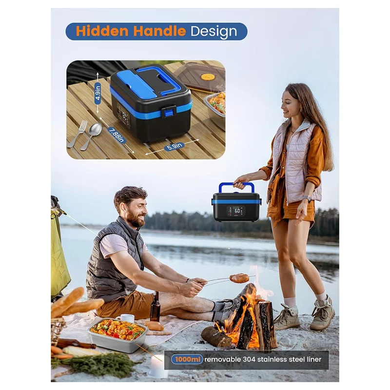 Cordless Electric Lunch Box, Rechargeable Self-Heating Food Warmer With 16000Mah Battery,For Work/Travel/Car/Office-A77G